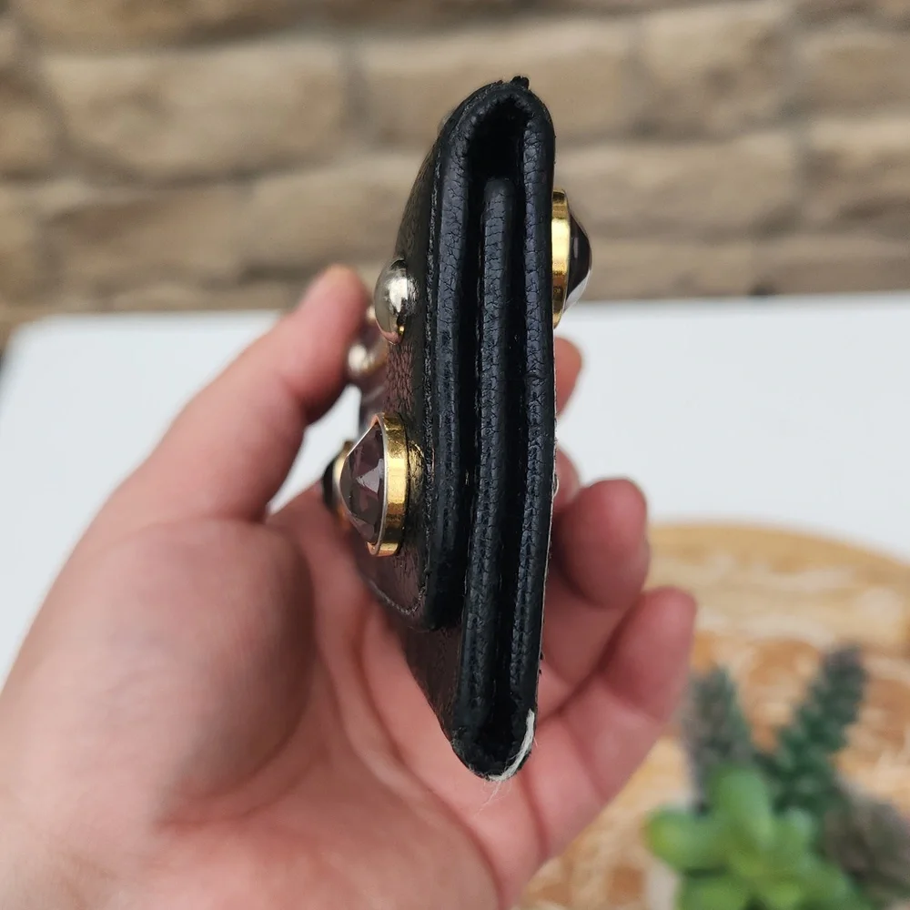 Miu Miu Pebbled Leather Jeweled & Studded Black Key Holder - Picture 9 of 13